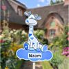 Geboortebord tuin giraffe met hartjes op wolk – Blauw