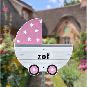 Geboortebord tuin kinderwagen roze