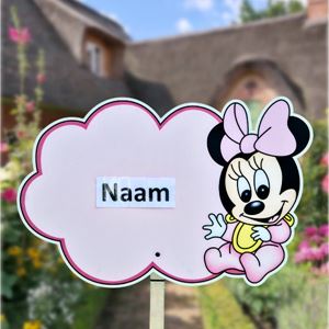 Geboortebord tuin Baby Minnie Mouse in wolk